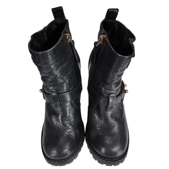 Tory Burch sz 5 Landers Moto Ankle Boots Bootie Women Black Lug Sole Studs 3.5" - Picture 9 of 13